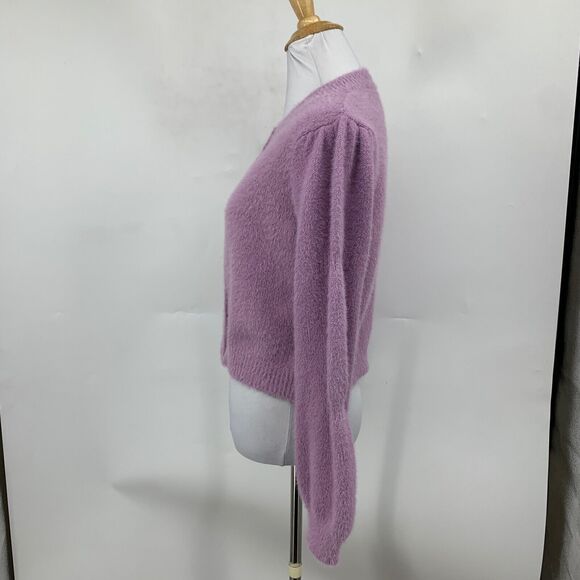 Nanette Lepore Cardigan Womens S Small Orchid Ice Button Fuzzy Cropped Sweater - Picture 4 of 11